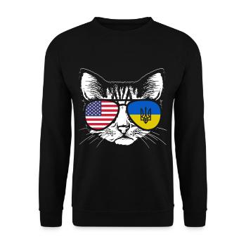 Ukraine Cat Ukraine America Flag Sunglasses - Unisex Sweatshirt - black - Front - Alina (178cm) & Michal (187cm)