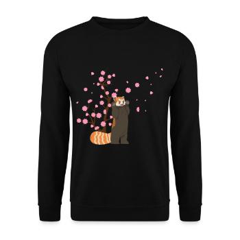 Cherry Blossom Red Panda Japanese Sakura Flower - Unisex Sweatshirt - black - Front - Alina (178cm) & Michal (187cm)