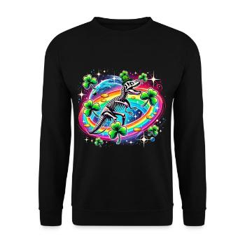 Dino St. Patrick's Day Skelett Kleeblatt - Unisex Pullover - Schwarz - Vorne - Alina (178cm) & Michal (187cm)