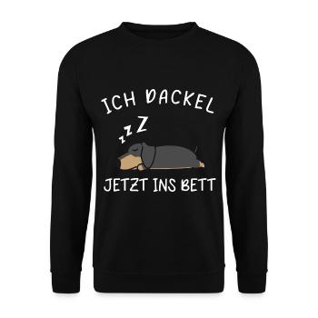 Ich Dackel Jetzt Ins Bett Schlafanzug Dackel - Unisex Pullover - Schwarz - Vorne - Alina (178cm) & Michal (187cm)