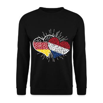 Deutschland und Niederlande Fußball Mosaik Herzen - Unisex Pullover - Schwarz - Vorne - Alina (178cm) & Michal (187cm)