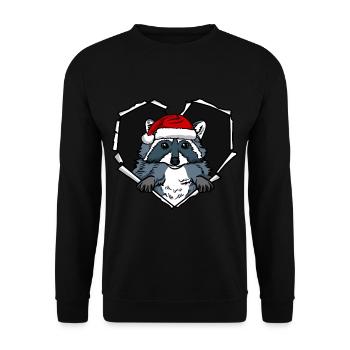Riss Waschbär mit Weihnachtsmütze Loch - Unisex Pullover - Schwarz - Vorne - Alina (178cm) & Michal (187cm)
