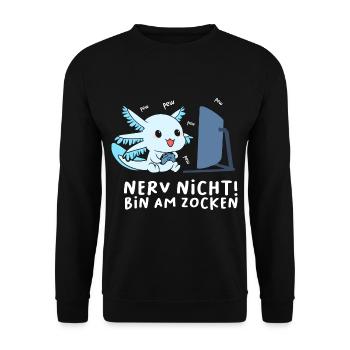 Bin am Zocken Gaming Axolotl - Unisex Pullover - Schwarz - Vorne - Alina (178cm) & Michal (187cm)