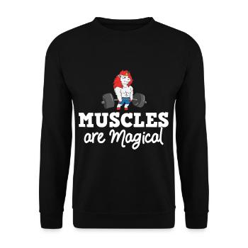 Einhorn Muskel Workout Fitness Training Sport - Unisex Pullover - Schwarz - Vorne - Alina (178cm) & Michal (187cm)