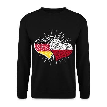Deutschland Polen Mosaik Herzen Fußball - Unisex Pullover - Schwarz - Vorne - Alina (178cm) & Michal (187cm)