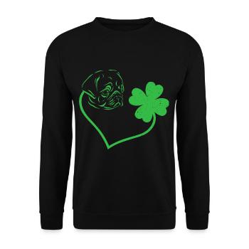 Pug Dog Cloverleaf Lucky Charm Love - Unisex Sweatshirt - black - Front - Alina (178cm) & Michal (187cm)