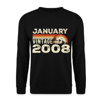 January 2008 Vintage Birthday 2008, Born in 2008 - Unisex Sweatshirt - black - Front - Alina (178cm) & Michal (187cm)