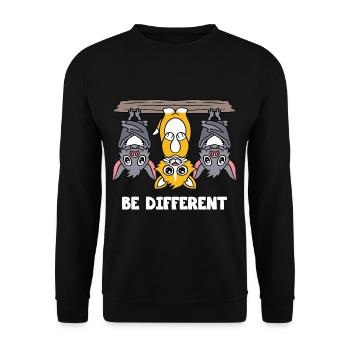 Be Different Katzen Fledermäuse Katze Fledermaus - Unisex Pullover - Schwarz - Vorne - Alina (178cm) & Michal (187cm)