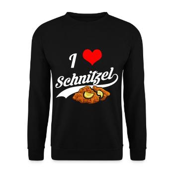I Love Schnitzel Schnitzelfreunde - Unisex Pullover - Schwarz - Vorne - Alina (178cm) & Michal (187cm)