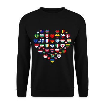 Earth Day Welt Länder Flagge in Herzform - Unisex Pullover - Schwarz - Vorne - Alina (178cm) & Michal (187cm)