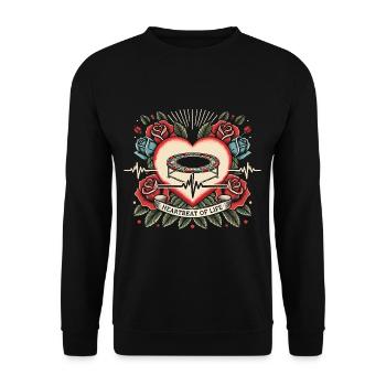 Beagle Herzschlag Retro Tattoo mit Rosen - Unisex Pullover - Schwarz - Vorne - Alina (178cm) & Michal (187cm)