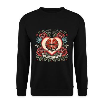 Basketball Herzschlag - Unisex Pullover - Schwarz - Vorne - Alina (178cm) & Michal (187cm)