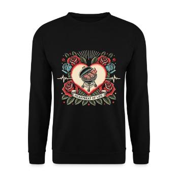 Herzschlag Grill - Unisex Pullover - Schwarz - Vorne - Alina (178cm) & Michal (187cm)