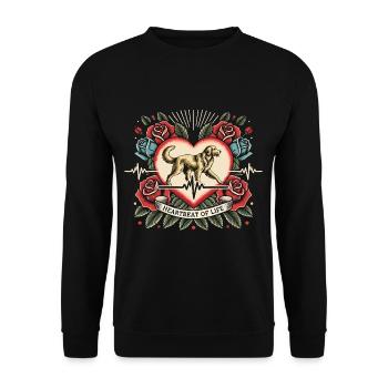 Golden Retriever Herzschlag Tattoo Rosen - Unisex Pullover - Schwarz - Vorne - Alina (178cm) & Michal (187cm)