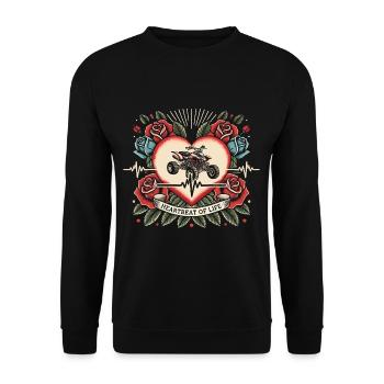 Gleitschirmflieger Herzschlag Tattoo mit Rosen - Unisex Pullover - Schwarz - Vorne - Alina (178cm) & Michal (187cm)