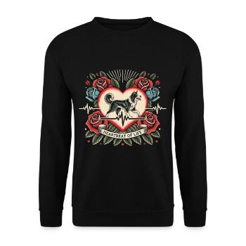 Border Collie Herzschlag Tattoo Rosen Hund - Unisex Pullover - Schwarz - Vorne - Alina (178cm) & Michal (187cm)