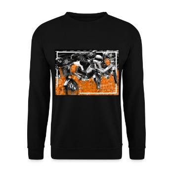Mofa Liebe mit Feuer und Flammen. - Unisex Pullover - Schwarz - Vorne - Alina (178cm) & Michal (187cm)