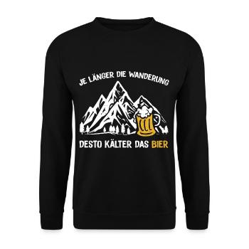 Je länger die Wanderung desto kälter das Bier - Unisex Pullover - Schwarz - Vorne - Alina (178cm) & Michal (187cm)