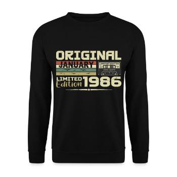 Janvier 1986 | Cadeau D’anniversaire Janvier 1986 - Sweat-shirt Unisexe - noir - Devant - Alina (178cm) & Michal (187cm)