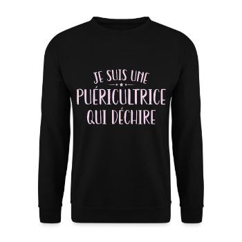 Ich bin eine Kinderbetreuerin, die rockt - Unisex Pullover - Schwarz - Vorne - Alina (178cm) & Michal (187cm)