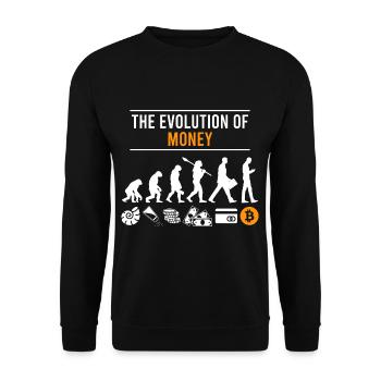 Crypto BTC Bitcoin The Evolution Of Money - Unisex Pullover - Schwarz - Vorne - Alina (178cm) & Michal (187cm)