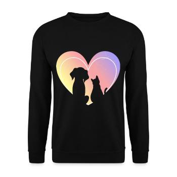 Hund Katze Herz - Unisex Pullover - Schwarz - Vorne - Alina (178cm) & Michal (187cm)