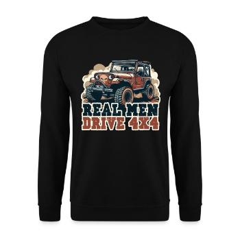 REAL MEN DRIVE 4X4 Fahrzeug - Unisex Pullover - Schwarz - Vorne - Alina (178cm) & Michal (187cm)