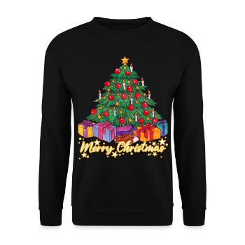 Frohe Weihnacht Weihnachtsbaum Tanne Geschenk - Unisex Pullover - Schwarz - Vorne - Alina (178cm) & Michal (187cm)