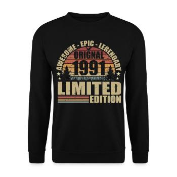 1991 Anniversaire 1991 tenue vintage 1991 Chemise - Sweat-shirt Unisexe - noir - Devant - Alina (178cm) & Michal (187cm)