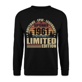 1961 septembre 1961 Anniversaire septembre 1961 - Sweat-shirt Unisexe - noir - Devant - Alina (178cm) & Michal (187cm)