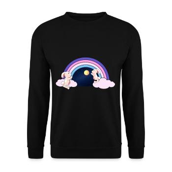 Regenbogen Fantasy Hasen Kinder Mond Sternenhimmel - Unisex Pullover - Schwarz - Vorne - Alina (178cm) & Michal (187cm)