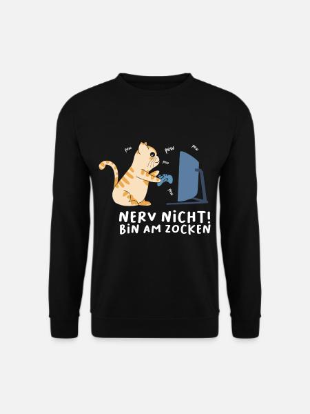 Bin am Zocken Gaming Katze - Unisex Pullover - Schwarz