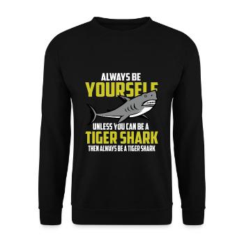 Tigerhai Meeresbewohner Tiere Hai Haie Meerestier - Unisex Pullover - Schwarz - Vorne - Alina (178cm) & Michal (187cm)