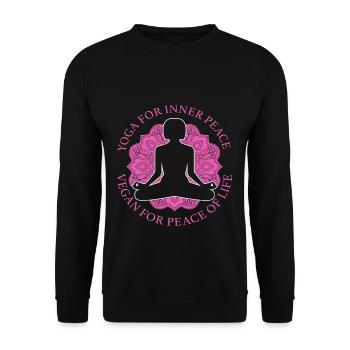 Yoga innerer Frieden Vegan Veganer Veganerin - Unisex Pullover - Schwarz - Vorne - Alina (178cm) & Michal (187cm)