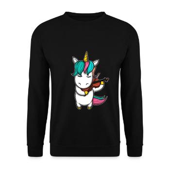 Einhorn Geige Streichinstrument - Unisex Pullover - Schwarz - Vorne - Alina (178cm) & Michal (187cm)