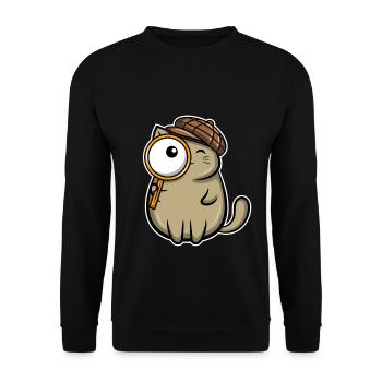Detektiv Katze Lupe - Unisex Pullover - Schwarz - Vorne - Alina (178cm) & Michal (187cm)