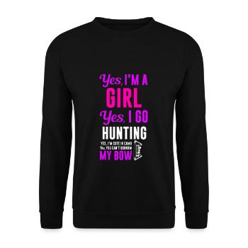 Jagen Jäger Jagd Bogen Hirschjagd - Unisex Pullover - Schwarz - Vorne - Alina (178cm) & Michal (187cm)