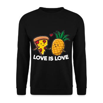 Love Is Love Pizza Ananas - Unisex Pullover - Schwarz - Vorne - Alina (178cm) & Michal (187cm)