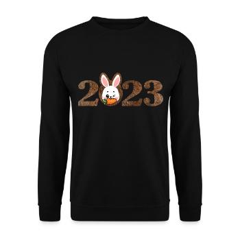 2023 - Jahr des Hasen | Chinesisches Neujahr 2023 - Unisex Pullover - Schwarz - Vorne - Alina (178cm) & Michal (187cm)
