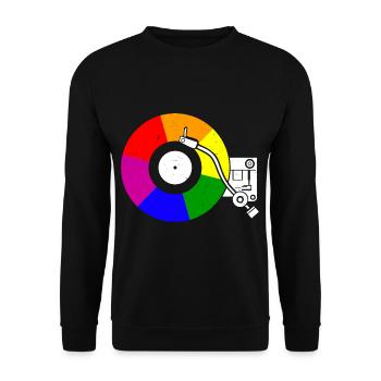 Gay Vinyl Pride Rainbow Flag Vinyl Record - Unisex Pullover - Schwarz - Vorne - Alina (178cm) & Michal (187cm)