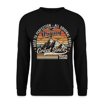 Jahrgang Jahrgang Jahrgang 1960 | Geschenk zum 65-jährigen Jubiläum 1960 - Unisex Pullover - Schwarz - Vorne - Alina (178cm) & Michal (187cm)