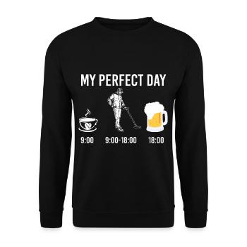 My Perfect Day Coffee Metal Detector Beer - Unisex Pullover - Schwarz - Vorne - Alina (178cm) & Michal (187cm)