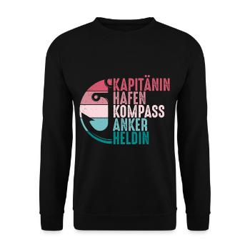 Kapitänin Hafen Kompass Anker Retro Seglerin - Unisex Pullover - Schwarz - Vorne - Alina (178cm) & Michal (187cm)