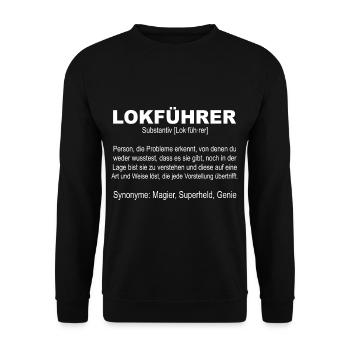 Lokführer Definition Modellbauer Lok Eisenbahn - Unisex Pullover - Schwarz - Vorne - Alina (178cm) & Michal (187cm)