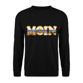 Moin est ce qu’on dit dans le nord de l’Allemagne | Lune en feu - Sweat-shirt Unisexe - noir - Devant - Alina (178cm) & Michal (187cm)