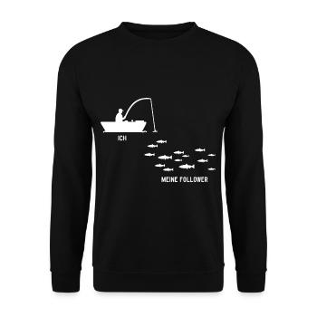 Ich Meine Follower Angler - Unisex Pullover - Schwarz - Vorne - Alina (178cm) & Michal (187cm)