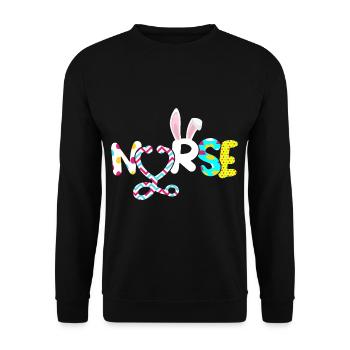 Krankenschwester Hasenohr Stethoskop Frohe Ostern - Unisex Pullover - Schwarz - Vorne - Alina (178cm) & Michal (187cm)