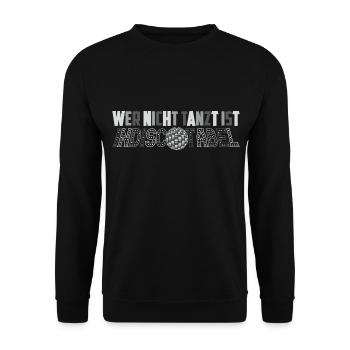 Wer nicht tanzt ist indiscotabel - Unisex Pullover - Schwarz - Vorne - Alina (178cm) & Michal (187cm)