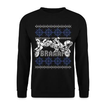 Braap Motorrad Biker hässliche Weihnachten Motocross - Unisex Pullover - Schwarz - Vorne - Alina (178cm) & Michal (187cm)
