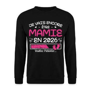 Ich werde 2026 wieder Oma sein - Unisex Pullover - Schwarz - Vorne - Alina (178cm) & Michal (187cm)